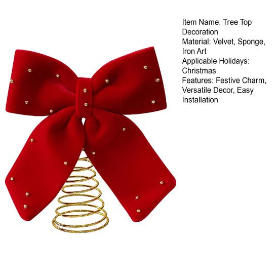 Velvet Christmas Tree Topper Bow Red Plush Bow with Metal Frame Base Festive Holiday Decor for Home Party Display