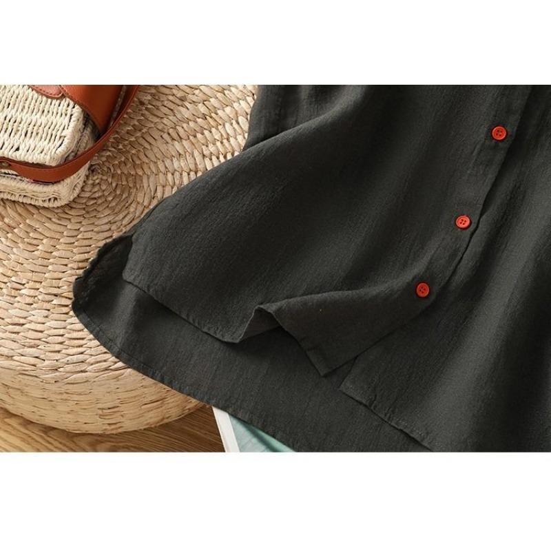 Women Solid Color Ruffle Linen Cotton Shirt Casual Cap Sleeve Breathable Summer Blouse