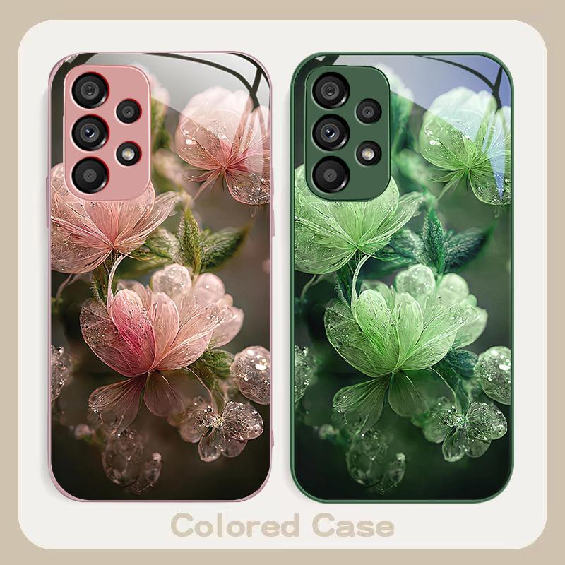 Розовый Хрустальный Цветок Для Samsung S8 S9 S10 S20 Ultra S21 Pro S22 Plus S23 FE S24 Ultra S25 Edge S25Ultra Стеклянный Чехол Для Телефона