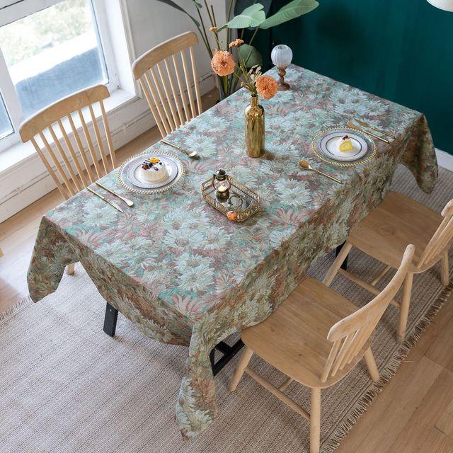 American Country Retro Oil Painting Wind Table Fabric Yarn -Dyed Jacquard Daisy Rectangular Small Tea Table Round Table Mat Cover