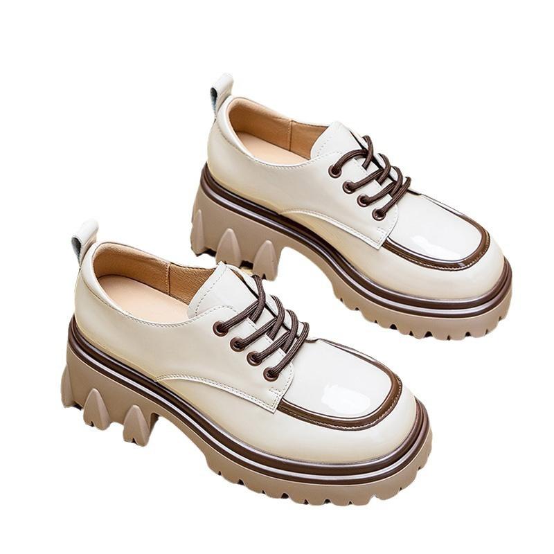 Новые модели 2025 года подходят для полных и широких ног, маленькие кожаные туфли для женщин, лакированные туфли на толстой подошве и толстом каблуке в британском стиле