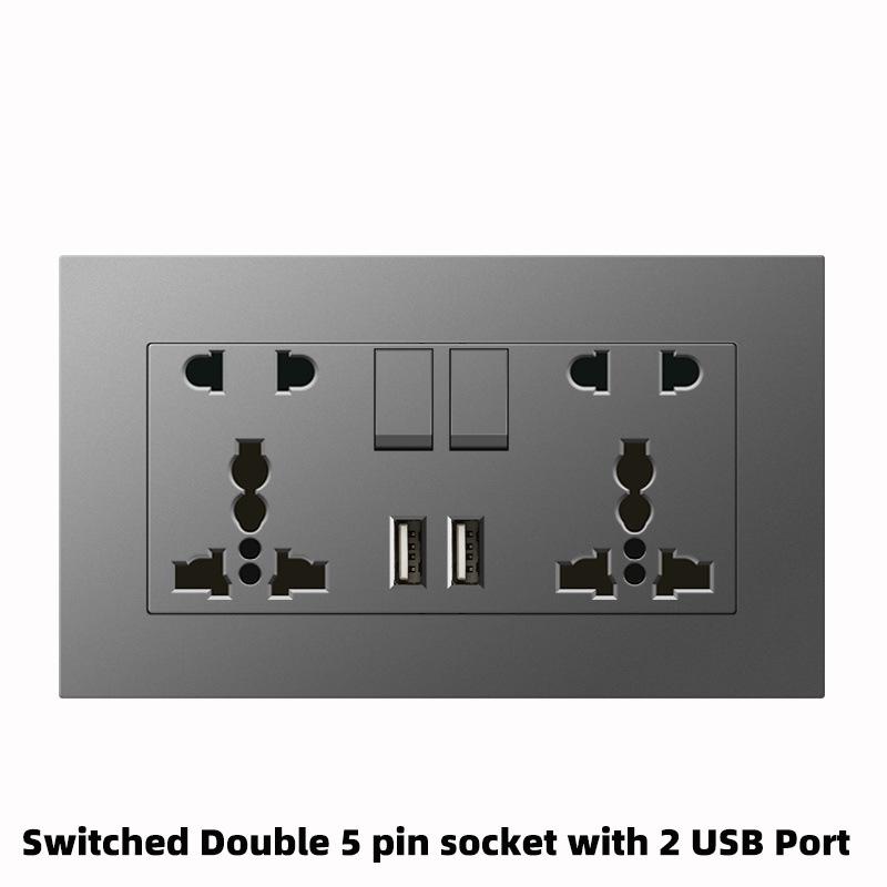 Британский стандарт Серая панель 86 Розетка 13A с быстрой зарядкой USB-C для Гонконга и Макао