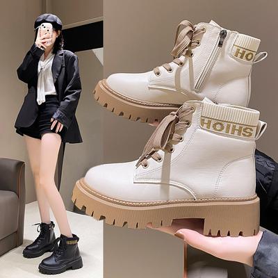 Женские ботинки на шнуровке 2024 года, модные белые ботильоны, мотоциклетные ботинки, женские короткие ботинки на толстом каблуке и платформе, Botas De Mujer