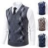 Middle-aged Sweater Vest for Men with Autumn and Winter Warm Slim Sweater Plaid Vest Jacket Dad Suit Men