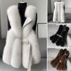 Women Winter Vest Coat Thick Fluffy Fur Cozy Faux Solid Color Sleeveless Button