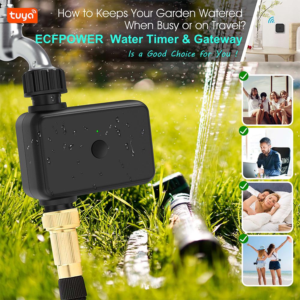 Automatic Water Timer with Gateway Dual Garden Hose Watering System Remote Sprinkler Programmer Support Alexa