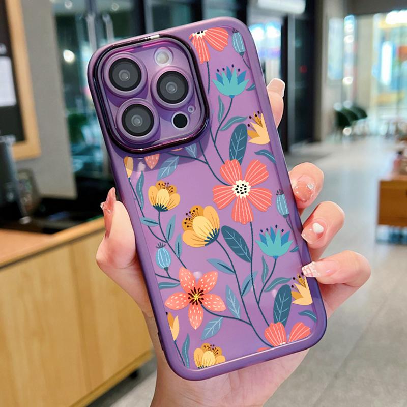 Мягкий силиконовый чехол для телефона с цветком для iPhone 16 Pro 15 Plus 14 13 12 Pro Max 11, защита объектива, противоударный бампер, задняя крышка