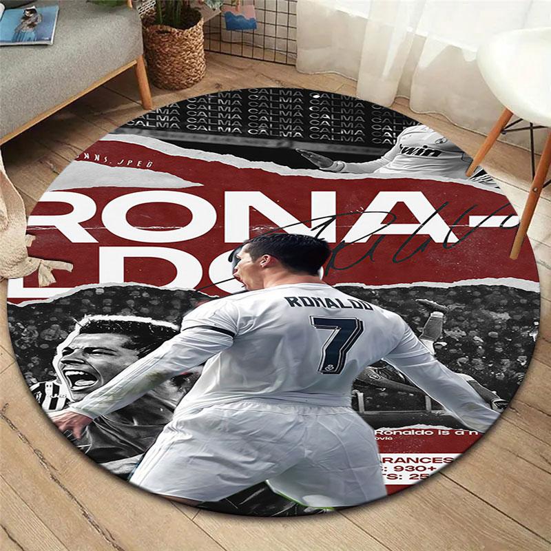 Круглый ковер CR7, Ковер для гостиной, спальни, дивана, игровой комнаты, Нескользящий коврик