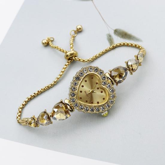 Women's Heart Shaped Bracelet Watch Rhinestone Heart Quartz Wristwatch Adjustable Slider Bracelet Dress Watch