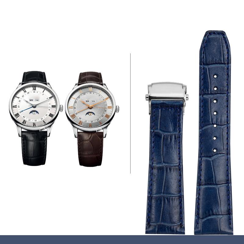 Classic Genuine Leather Watchband For MAURICE LACROIX Watches Strap Black Brown Blue 20mm 22mm Men with Folding Buckle Bracelet