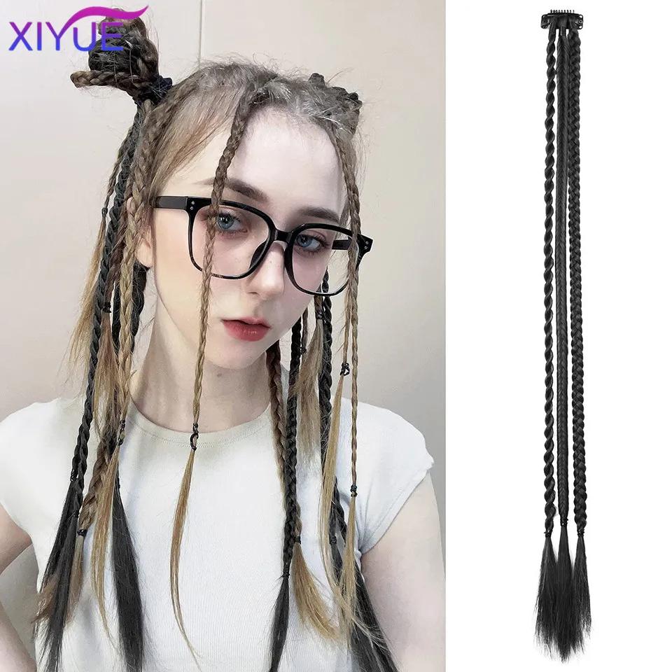 Заколка для передних косичек в прическе с 3 косами на каждой заколке, в общей сложности 22-дюймовые натуральные мягкие синтетические шиньоны для концерта