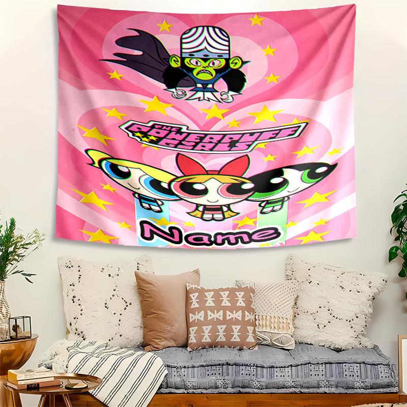 Personalized The Powerpuff Girls Background Tapestry,Custom Name Birthday Party,Multifunctional Wall Decoration for Home Decor,Various Occasions