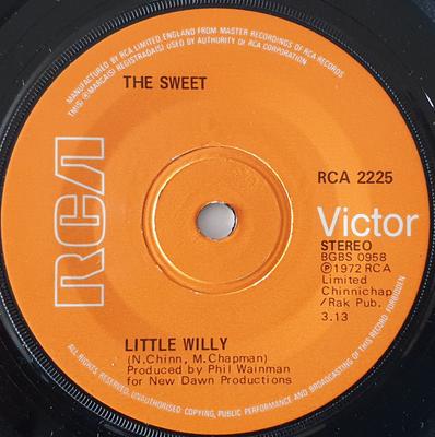 7-дюймовая пластинка SWEET - Little Willy RCA2225 RCA Victor 1972 UK Рок Б/У