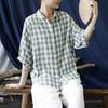 Женские клетчатые рубашки топы повседневные с рукавом три четверти отложным воротником блузки осенние свободные рубашки