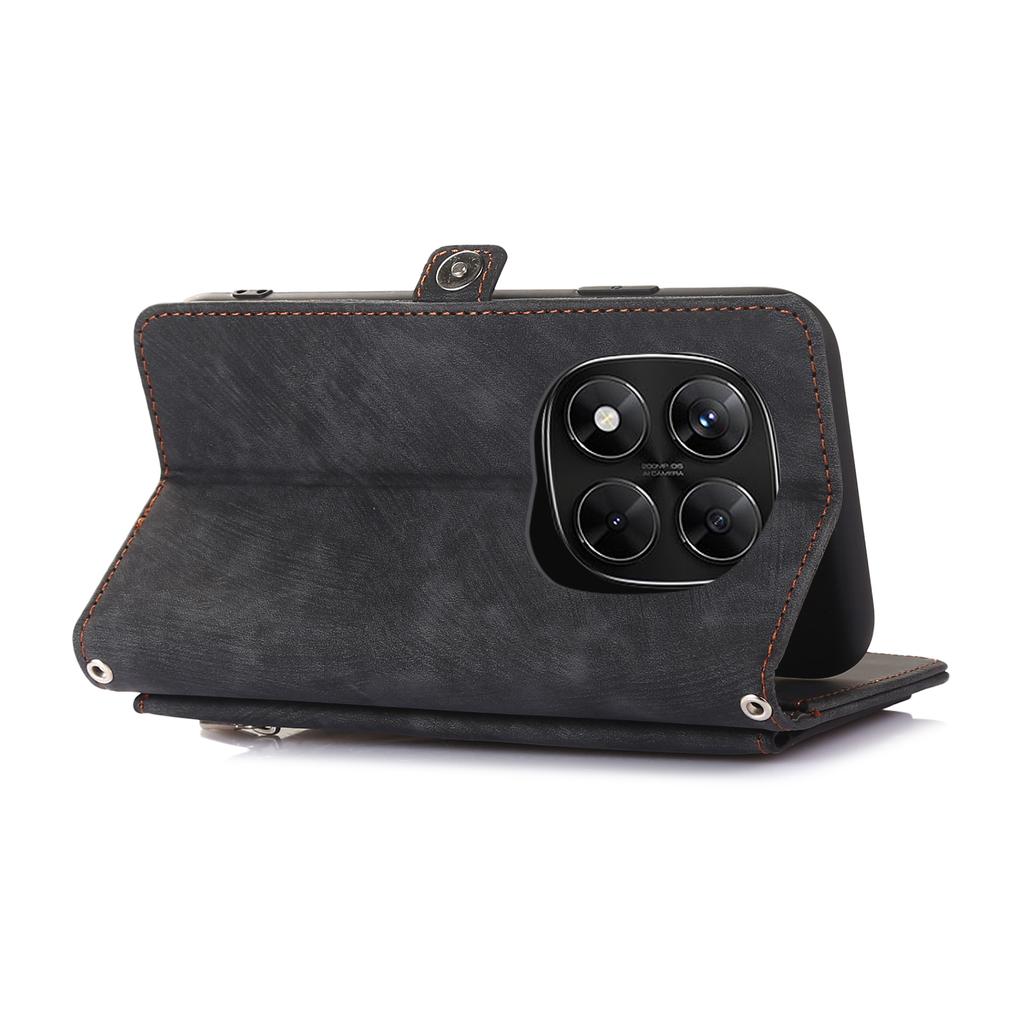 Phone Case For Xiaomi Redmi Note 14 Pro 5G/Note 14 Pro+ 5G/Poco X7 5G ,Zipper Pocket 9 Card Slots PU Leather Cover with Wrist Strap