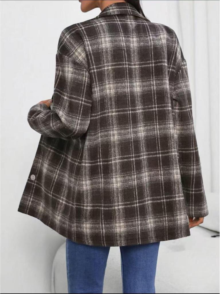 European American Women's Flannel Plaid Casual Loose Shirt Jacket
