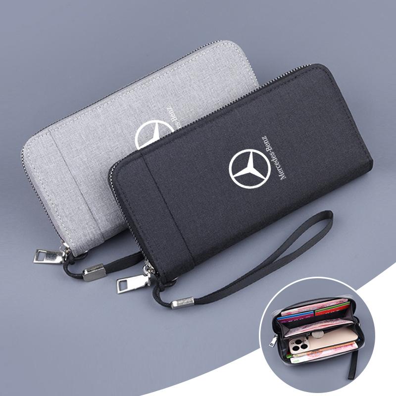 YVK5 Car Canvas Wallets Card Vertical Documents Storage Pocket For Mercedes Benz W203 W204 W205 W176 W16 W222 Auto Logo Accessories