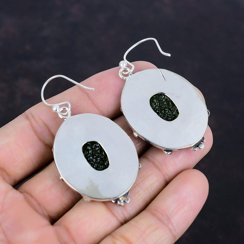 Серьги из молдавита, настоящие серьги из драгоценных камней, серьги из стерлингового серебра 925 пробы, потрясающие ювелирные изделия, серьги ручной работы, подарки для нее, уникальные стильные украшения