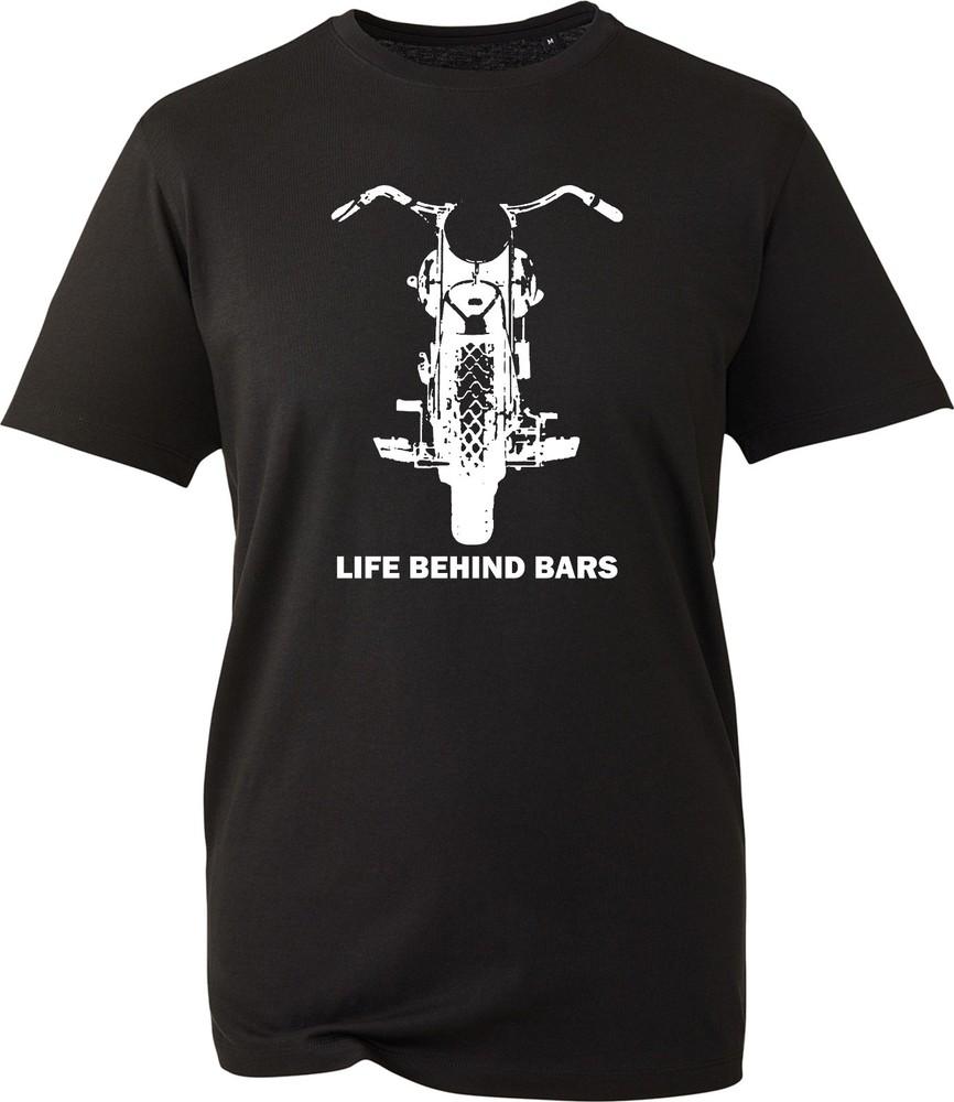 Motorcycle Unisex T Shirt Life Behind Bars Biker Graphic Tee Black Chopper Top
