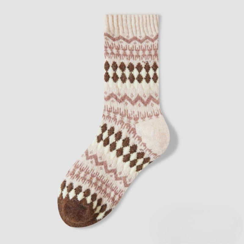 Шерстяные носки - Детские винтажные носки в этническом стиле Fair Isle, средней длины, для зимы, толстые и теплые носки с начесом