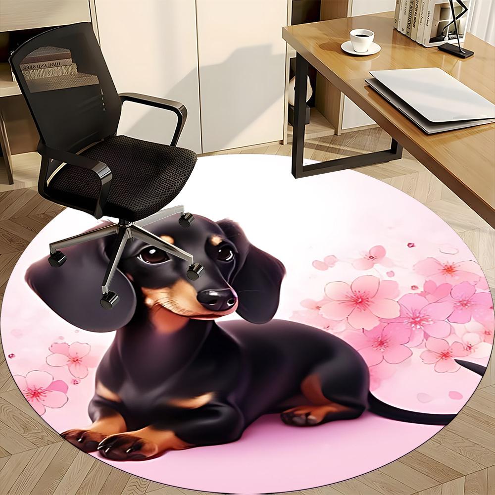 1pc Dachshund Pattern Office Round Rug, Non-slip, Soft and Durable Office Rug for Interior Decoration, Perfect for Office,Decoration yy260204015