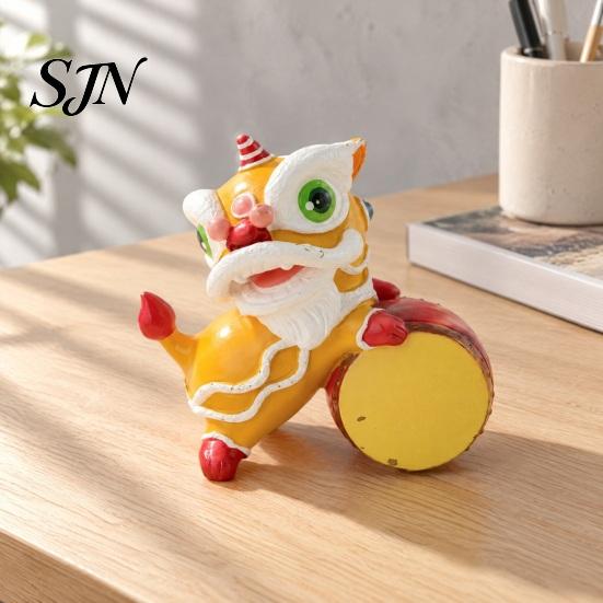 Traditional Resin Ornament Chinese Style Lion Dance Figurine, Dancing Statue, Luck Home Decor Cute Desktop for Office, New Year Gift Craft