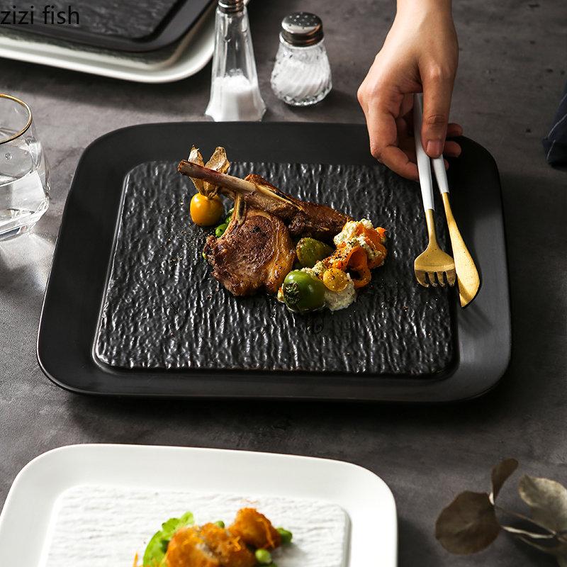 Квадратная керамическая обеденная тарелка Тарелка для западной кухни Тарелки для стейков Блюдо для пасты Сервировочные тарелки Фруктовая тарелка Салатница Суши-блюдо Тарелки