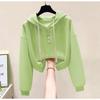 Худи с капюшоном и длинными рукавами для женщин Новая корейская версия Короткий стиль Свободный Однотонный Универсальный Модный Нишевый Топ Тренд