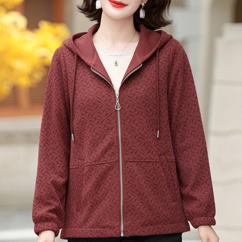 Plus Size Middle Age Women's Jackets Hooded Autumn Elegant Long Sleeve Casual Coats Ladies Outerwears