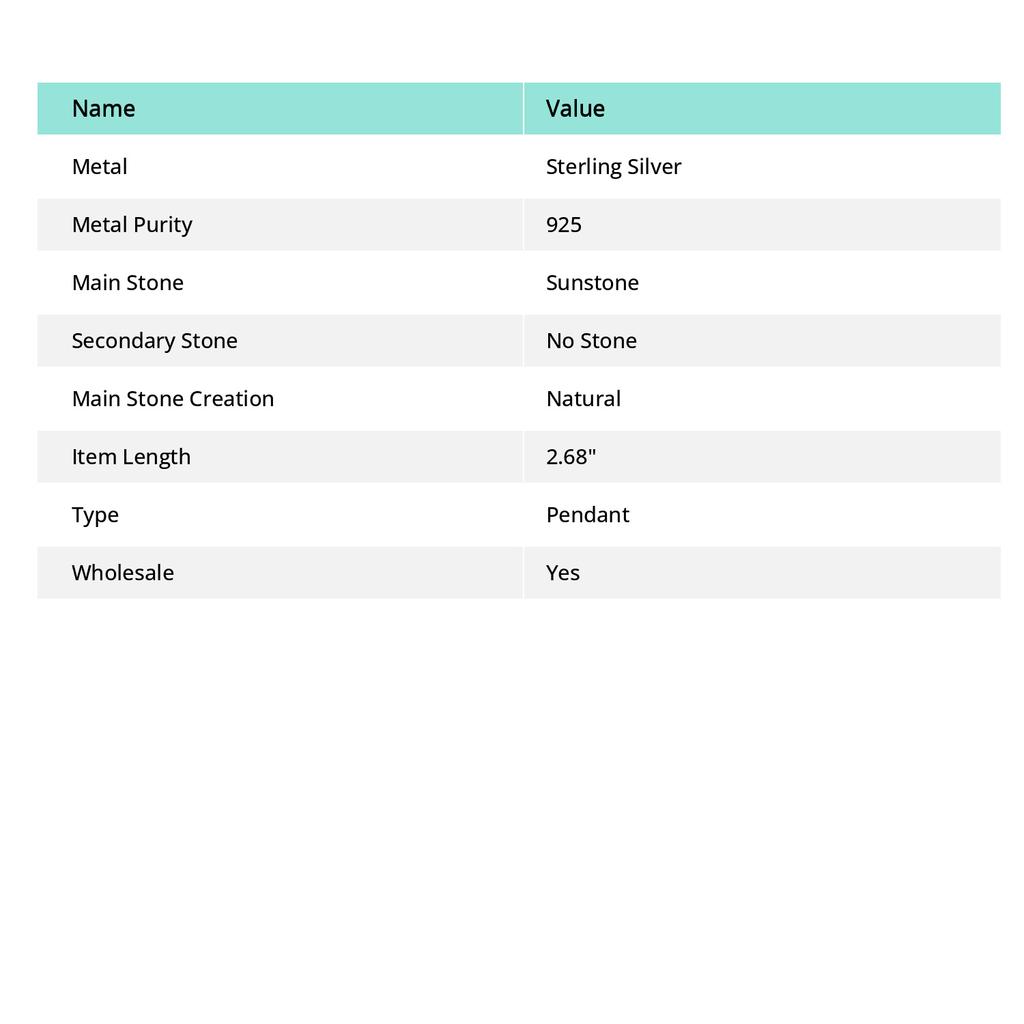 Подвеска из стерлингового серебра 925 пробы с натуральным солнечным камнем ручной работы 2,68 дюйма H6A22
