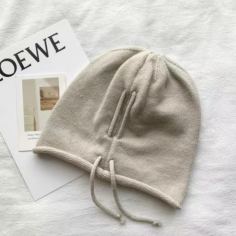 Women Knitted Baggy Beanie Hat Drawstring Slouchy Wool Pullover Cap Outdoor Windproof Skullies Beanies Bonnet Caps Solid color