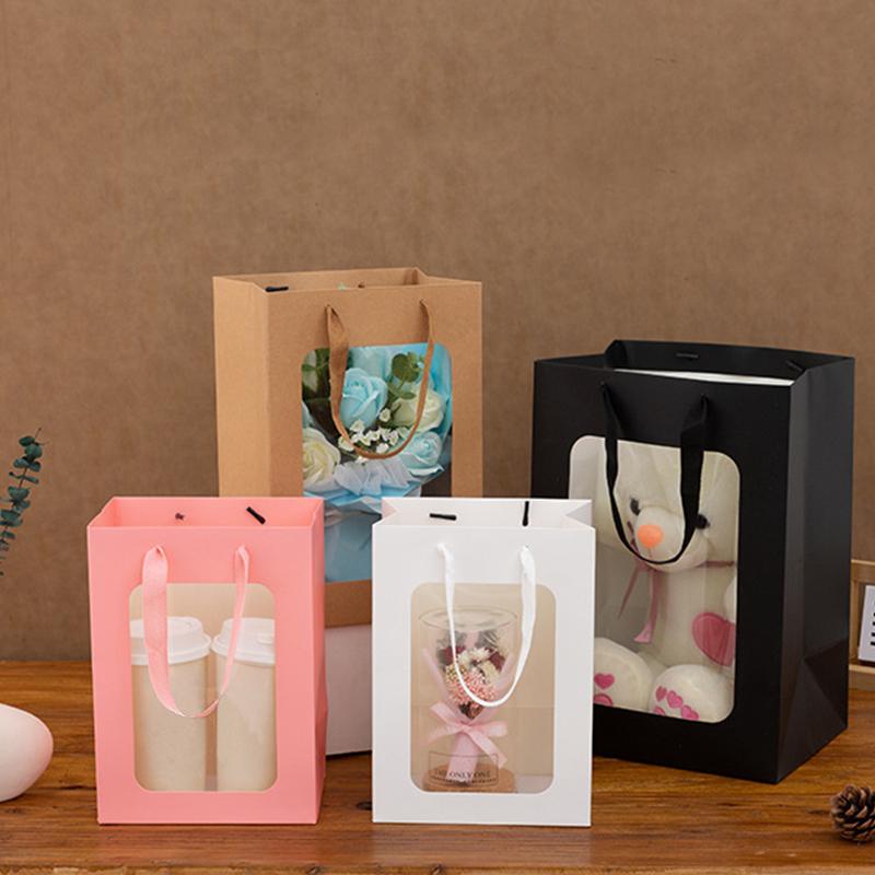 12 шт. прозрачный подарочный пакет с окном, подарки для покупок, коробки с окном из ПВХ, сумка для выпечки, коробки для конфет, тортов с ручками 18x13x25 см