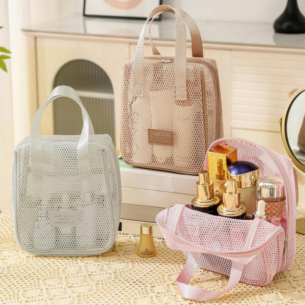 Travel Portable Large Capacity Zipped Mesh Cosmetic Bag Organizer Handbag Casual Multi-compartment Pocket Toiletry Pouch