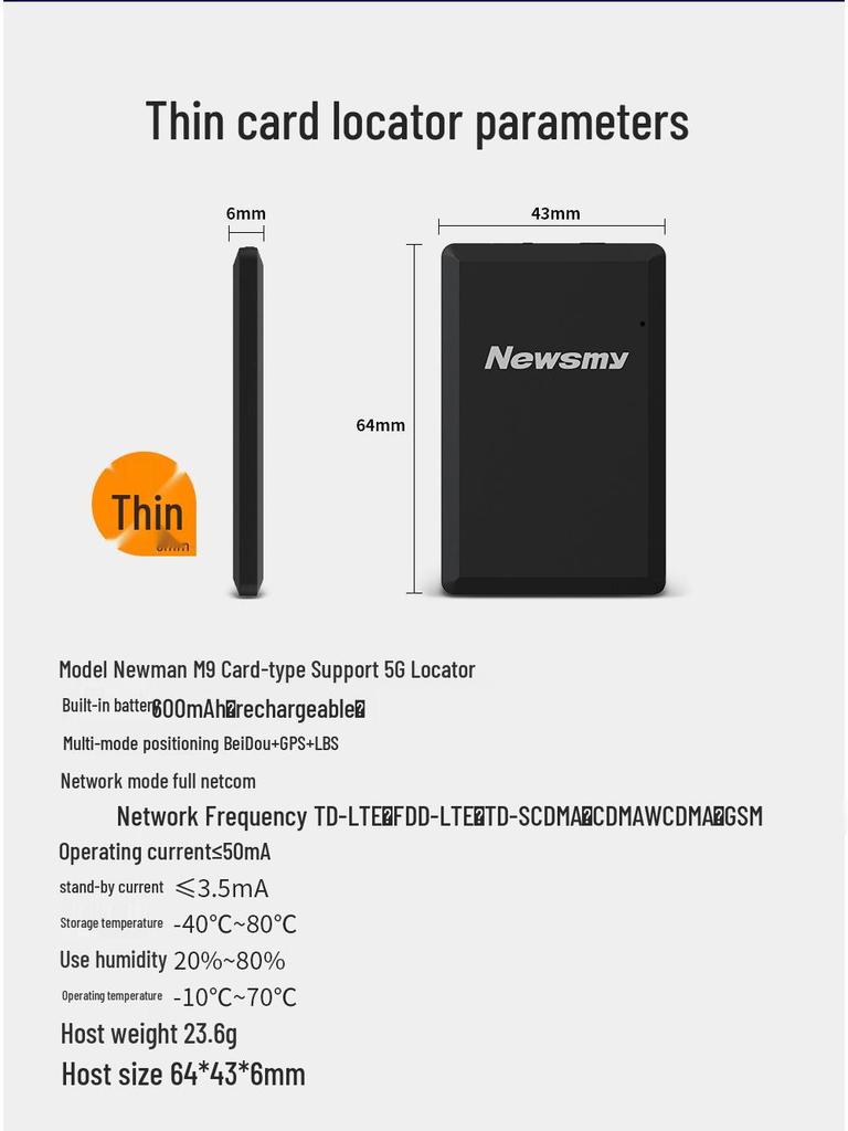 Newman Ultra-Thin 5G GPS Car Tracker & Anti-Lost Device for Suitcases and Elderly, No Installation Needed