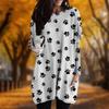 Новинка осени однотонное платье большого размера с принтом собачьей лапки, женское повседневное платье с круглым вырезом и длинными рукавами и карманами