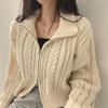 2025 A/W Korean Retro Loose Double Zipper Cable Knit Cardigan for Women