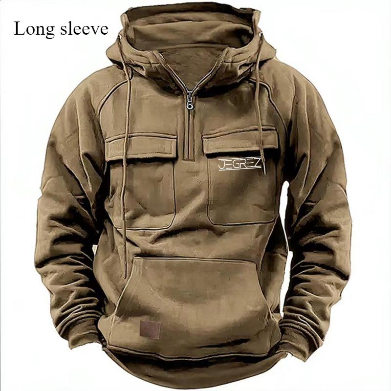 Hooded Warm Thick Men's Hoodie 2024 New Fashion Loose Multi-pocket Solid Color Long-sleeved Winter Casual Sweatshirt