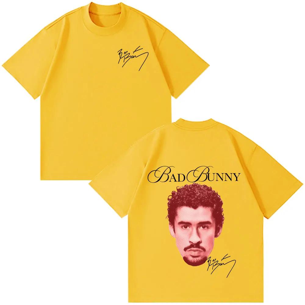 Singer Bad Bunny Vintage Print Tshirt Unisex Women Fashion Casual T Shirts Shortsleeved Loose Cotton Oversized Tshirts Streetwear