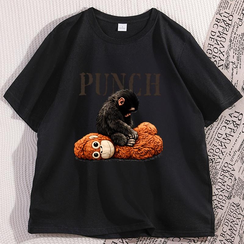 Punch Baby Monkey Tshirt Unisex Unisex Couple Emotional Plush Toy Monkey T Shirt Short Sleeve Round Neck Caual Breathable Tops