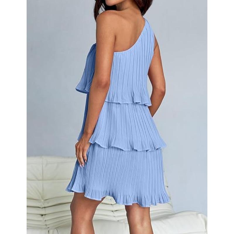 VEZFAA Женская мода лето весна однотонный принт без рукавов косой воротник высокая талия повседневные платья