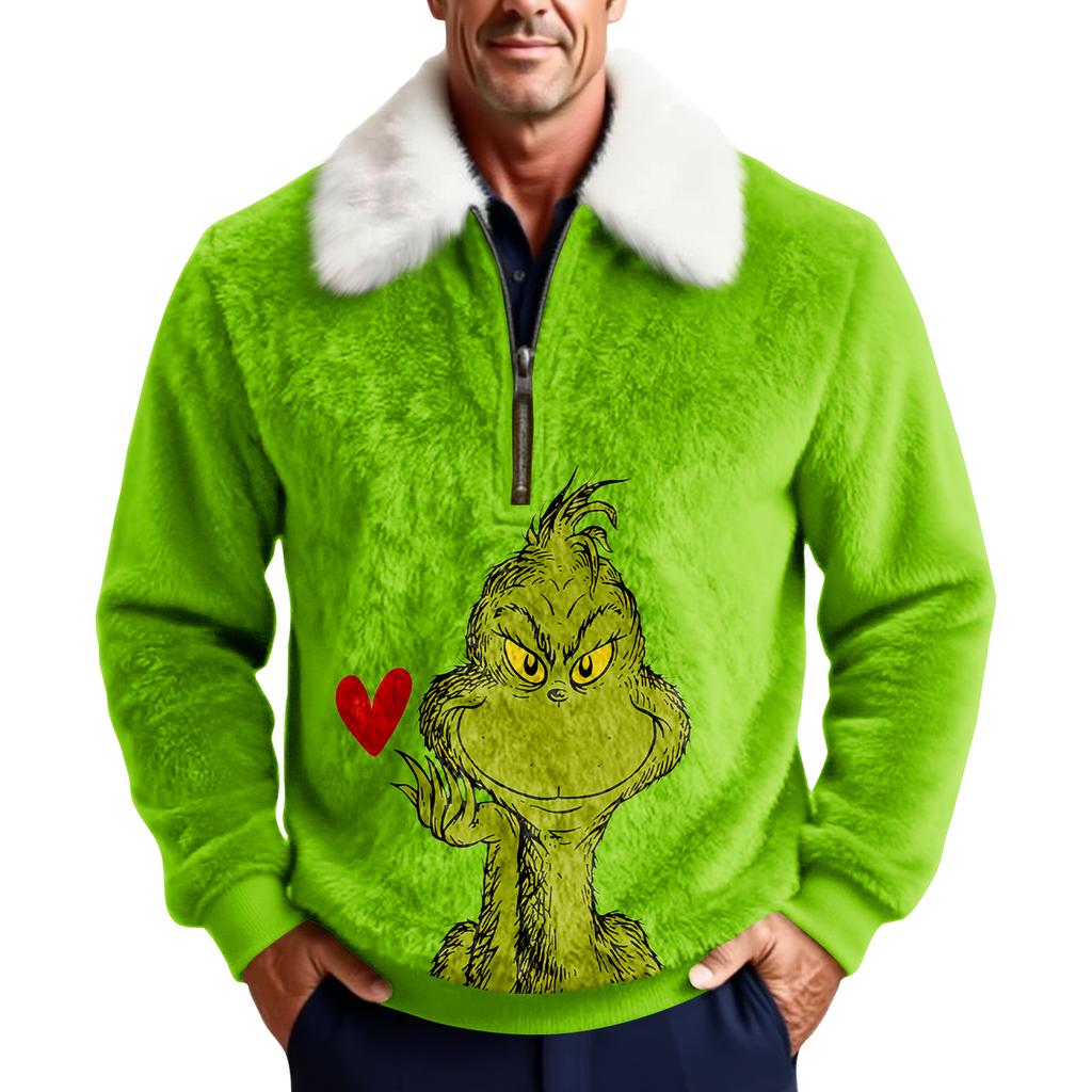 Мужской флисовый свитшот с рождественским принтом и воротником-стойкой