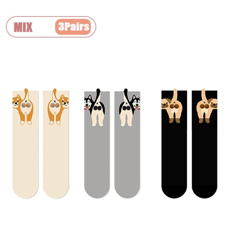 Cute 3D Abstract Dog Egg Socks Whimsical Puppy Design Breathable All Season Unisex Crew Socks for Home Outdoor Party Gift