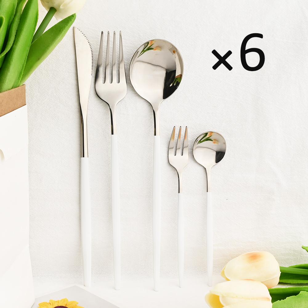 6People Gold Cutlery Set Mirror Stainless Steel Dinnerware Set Knife Cake Fork Tea Spoon Silverware Flatware Party Western Kitchen Tableware