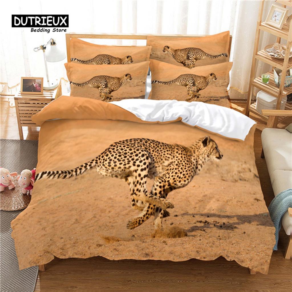 3pcs Duvet Cover Set, Agile Leopard Bedding Set, Soft Comfortable Breathable Duvet Cover, For Bedroom Guest Room Decor