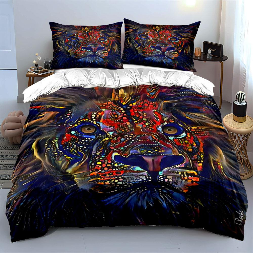 Colorful lion face pattern. Bedding sets Duvet cover sets Duvet covers Pillowcases(1*Duvet Cover 2*Pillowcases without duvet insert)