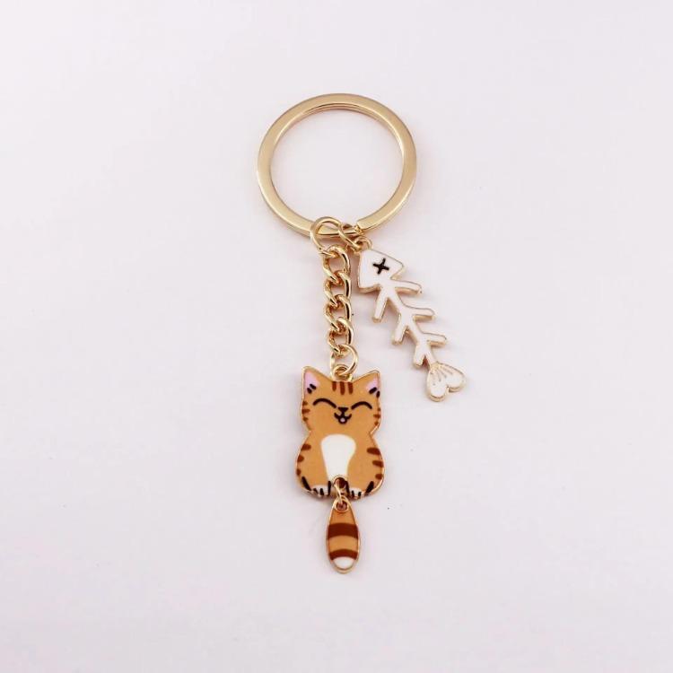 1 Piece Women Exquisite Cat Key Holder Cute Cartoon Kitten Fish Bone Keychain Organizer Portable Fashion Girl Pendant