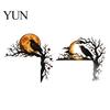 Raven Wall Art Halloween Moon Door Corner Decor, Spooky Dead?Tree Crow Hanging Black Ornament, Mystical Gothic Sign for Mantel Frame