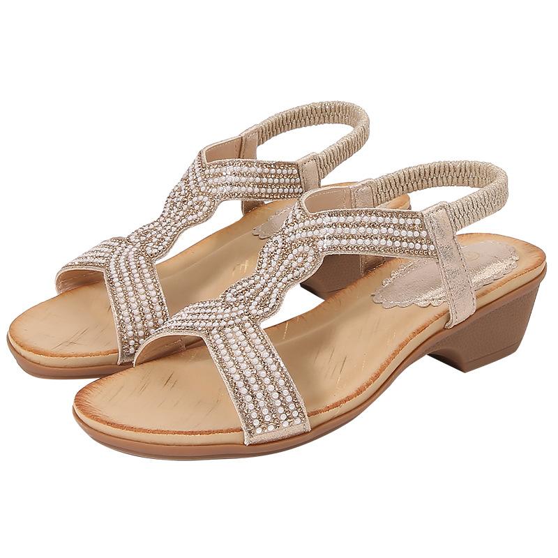 2024Ladiesshoes Bohemian новые модные босоножки со стразами на платформе и танкетке женские туфли