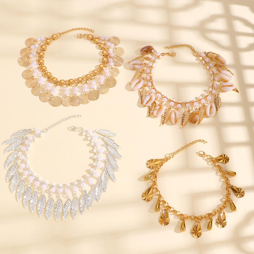 High Quality 2026 Retro Ethnic Style Anklet Bohemian Personality Fashion Shell Pearl Beach Vacation Foot Accessories