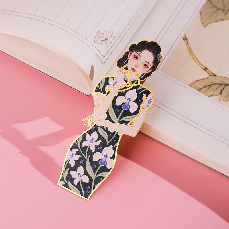 Qipao Series Retro Brass Cutout Bookmarks - Creative Ancient Style Design
